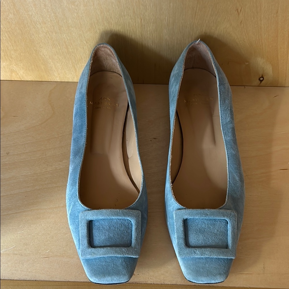 Ann Mashburn Light Blue Flats with Square Toe and Buckle